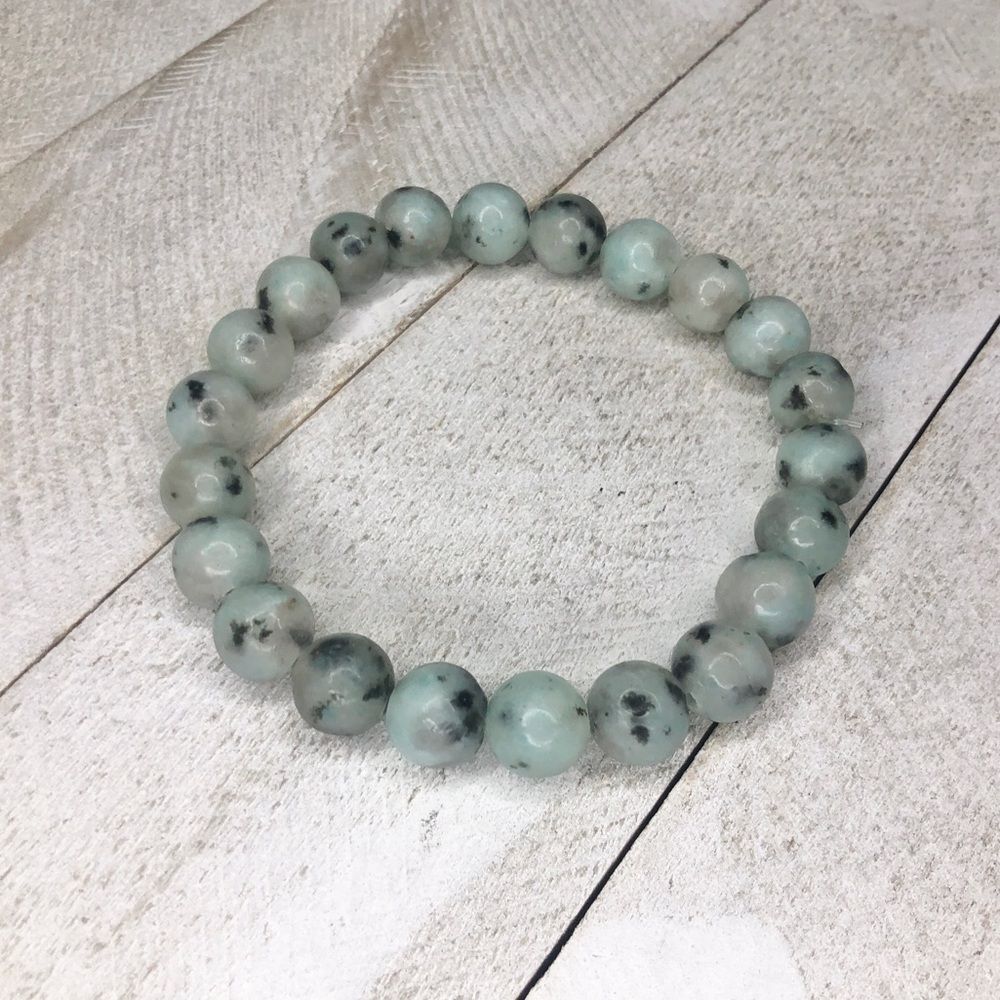 Kiwi jasper semi precious round stone bracelet